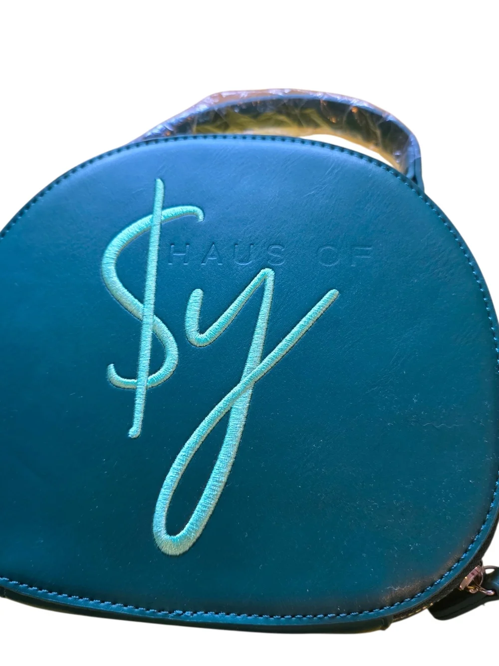 Haus of SY Signature Round Logo Bag Teal Crossbody Satchel Top Handle Purse NWOT